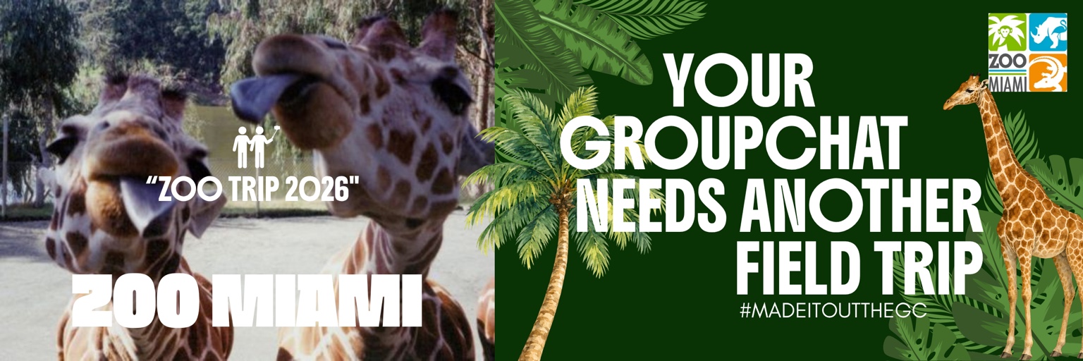 Zoo Miami billboard featuring giraffes and a group-chat-inspired headline